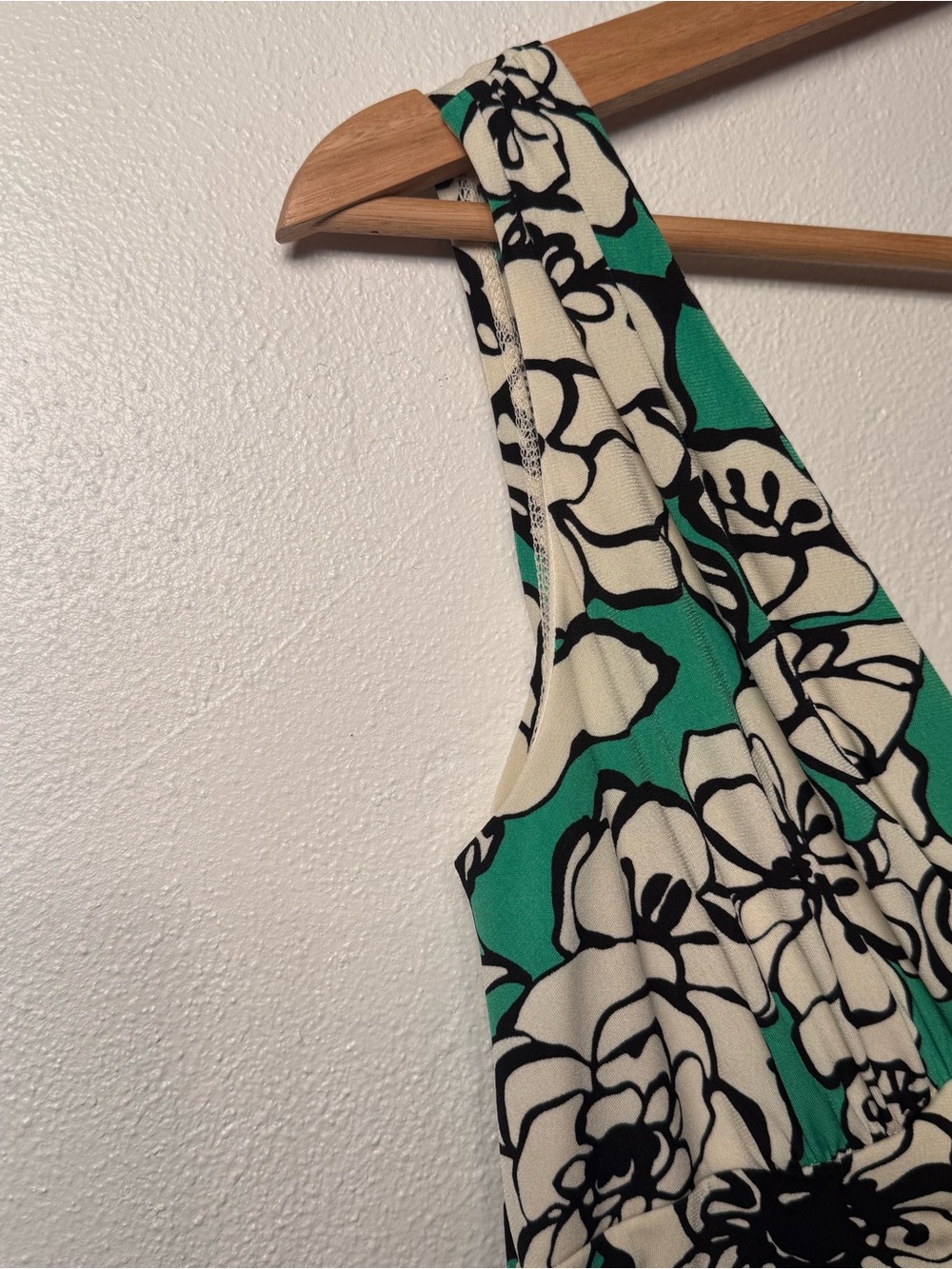 Bisou Bisou Green & Ivory Floral Print Y2K Midi Dress Ruche Detail Womens Size 8 - Picture 6 of 16